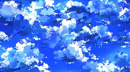 Sticker -   A blue background with white clouds and a black object in the center of the photo