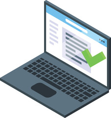 Aufkleber - 3d illustration of an isometric laptop displaying a green checkmark, symbolizing task completion or 