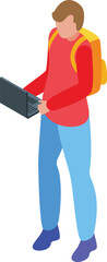 Poster - A colorful isometric illustration featuring a student holding a laptop with a backpack