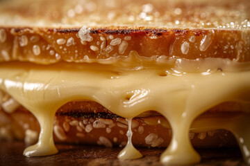 Wall Mural - A slice of cheese with a brown crust and a yellow sauce dripping from it