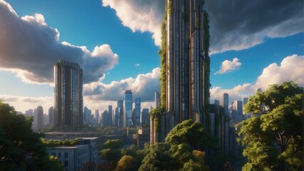 Wall Mural - Beautiful wallpaper, futuristic skyscrapers of metropolis