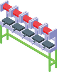 Poster - Detailed 3d isometric illustration of a conveyor belt system with red and grey accents