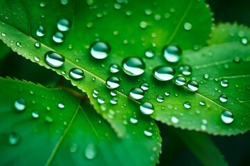 Wall Mural - water drops on leaf