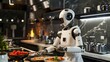 © Elchin Abilov - 3D rendering of a humanoid robot chef preparing dishes in a restaurant kitchen, representing the future integration of smart robotics and artificial intelligence.