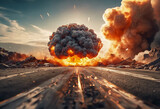 Fototapeta  - Explosion on a road. The mushroom of an explosion on a road