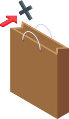 Poster - 3d isometric illustration of a brown paper shopping bag with a downward red arrow, symbolizing negative sales growth