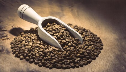 Sticker - closeup of coffee beans with scoop in mood lighting