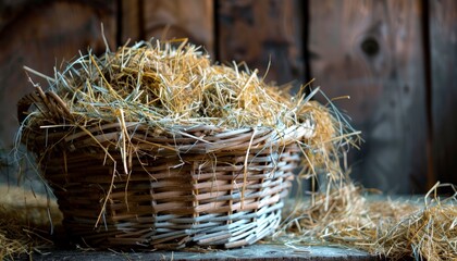 Hay in a basket, as seen from an angle