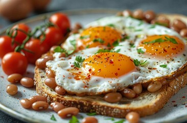 Wall Mural - Toast With Eggs and Beans