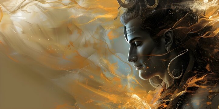 An artistic portrayal of Hindu god Shiva, the Destroyer. Concept Religious Art, Hinduism, Shiva, Deity Worship, Spiritual Imagery