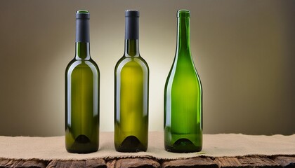 Wall Mural - three empty wine bottles are shown in a row