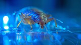 Fototapeta  - Close up of a genetically modified bed bug, designed to cleanse mattresses of harmful bacteria, crawling under UV light in a hygiene pod, sharpen with copy space