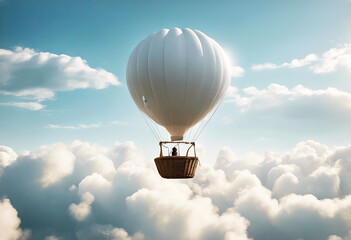 'white blank hot set balloon mockup empty air 3d sides rendering trip baloon journey basket mock inflatable isolated clear aircraft advertising template aerostat flight bag'