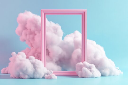 a pink frame surrounded by clouds
