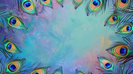 Wall Mural - Background of peacock feathers. The background is in an abstract style. A pattern of feathers. An exotic bird.