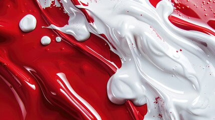 Sticker - A painting of red and white with white paint splatters