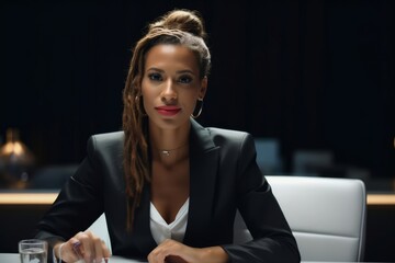 Wall Mural - A portrait of a stylish beautiful businesswoman in the board room in the office