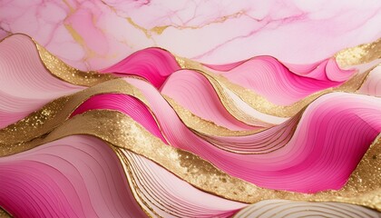 Wall Mural - abstract pink and gold background with waves