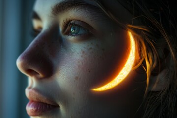 Fototapete - Softly illuminated image with a gradient background and a detail of hair on the edge contributing to the abstract aesthetic