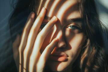 Poster - An intriguing blue-toned shot with a partial view of a person's silhouette