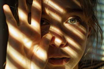 Poster - Soft focus on a hand silhouette against a background with light patterns