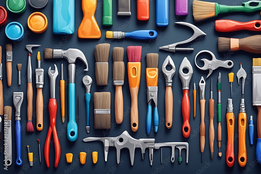 Tools for repair and restoration work. Equipment for painting redesign ...