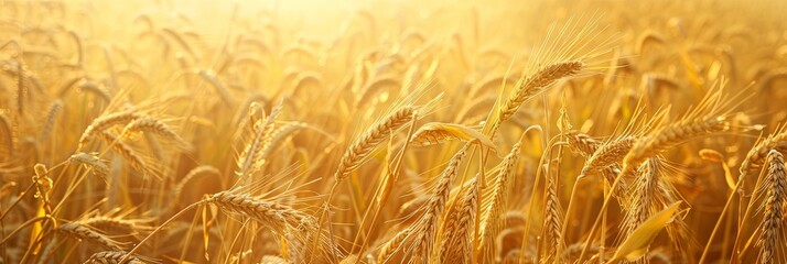 Poster - A video featuring golden wheat fields illuminated by the setting sun. Generative AI