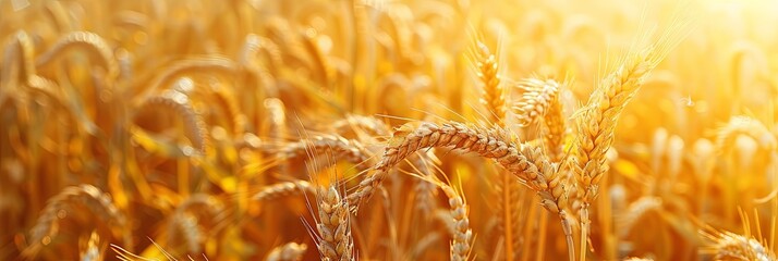 Poster - Ripe golden wheat sways in the field as the sun sets, casting a warm glow over the crops. Generative AI