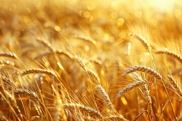 Poster - Ripe golden wheat sways in the field under the warm glow of the setting sun, painting a picturesque scene in the rural landscape. Generative AI