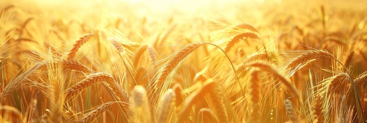 Poster - A field of golden wheat glowing in the warm light of the setting sun. Generative AI
