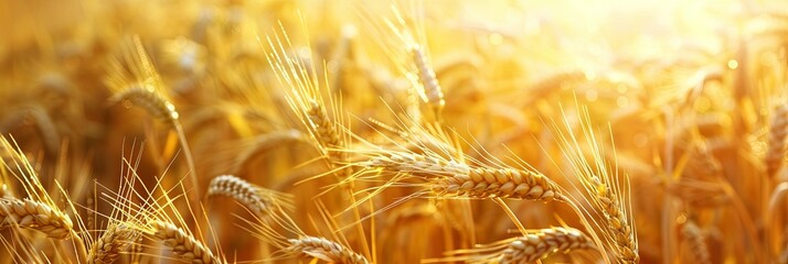 Poster - Ripe wheat crops glow golden under the setting sun in a vast field. Generative AI