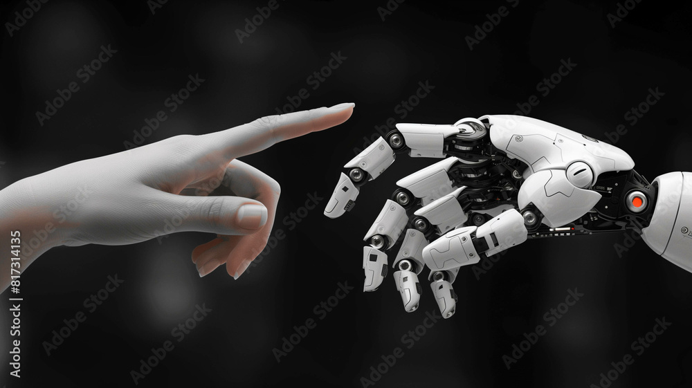 Artificial intelligence robot hand pointing finger in the style of ...