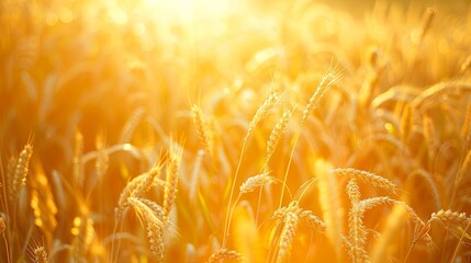 Aufkleber - Bright sun shining on a field of golden wheat crops. Generative AI