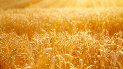 Aufkleber - Golden wheat sways in the evening breeze under a vibrant sunset sky in a vast field. Generative AI