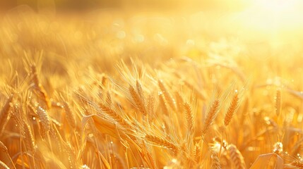 Aufkleber - A field filled with golden wheat under the warm hues of a setting sun. Generative AI