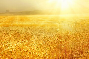 Aufkleber - A vast expanse of golden wheat fields shining brightly under the suns rays. Generative AI