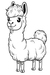 Wall Mural - Cartoon llama with a happy gesture, standing on a white background