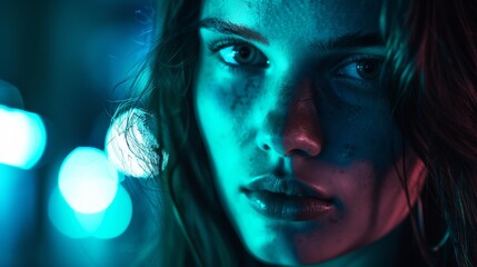 Poster - An abstract background with blue and turquoise bokeh light effects, crafting a cool-toned atmosphere