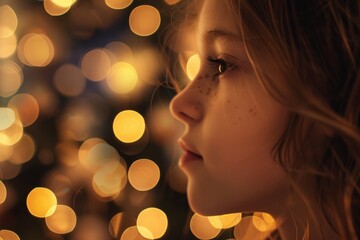 Aufkleber - Mysterious image of a blurred human silhouette against a backdrop of golden bokeh lights