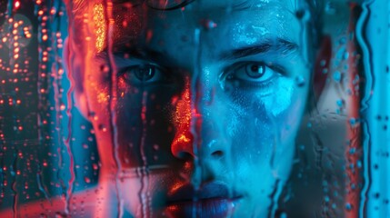 Poster - Mesmerizing abstract representation with blue and red fluid art, exuding a sense of motion and vitality with a smooth gradient transition