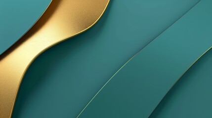 Canvas Print - Abstract design featuring flowing gold and green wavy lines, creating a smooth, modern, and elegant look.