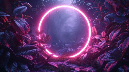 Wall Mural - the use of neon and deco-pop style elements is surrounded by leaves and greenery, in the style of li