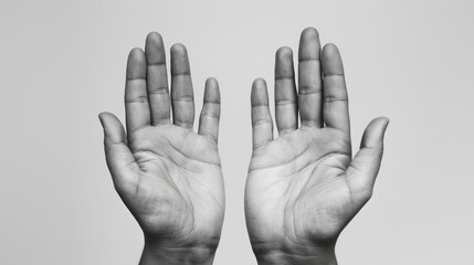 Wall Mural - Two open empty hands with palms facing upward in black and white set against a white background