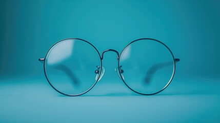 Canvas Print - a pair of round, wire-framed glasses against a blue background