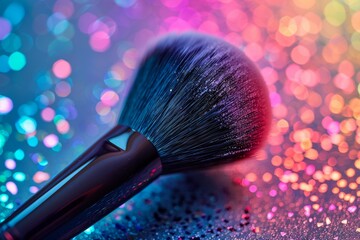 Wall Mural - A makeup brush is on table with glitter