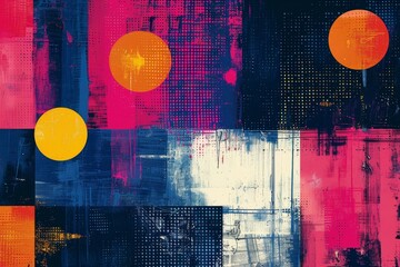 Wall Mural - A colorful abstract painting with a blue and white background and orange. Risograph effect, trendy riso style