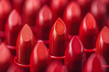 Sticker - A close up of many red lipsticks