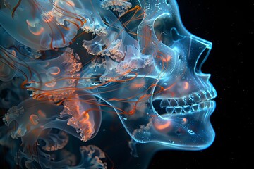 Canvas Print - Goddess of Bioluminescence: Skull-Crowned Jellyfish Queen