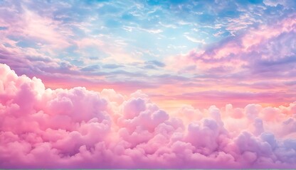 Wall Mural -  Beautiful cloudscape with blue sky and pink clouds, Pink clouds in the sky stage fluffy cotton candy ,summer paradise dreamy concept. 