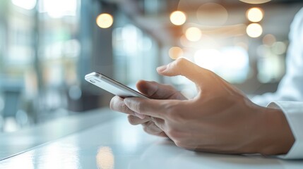 Professional businessman using smartphone in modern office environment
